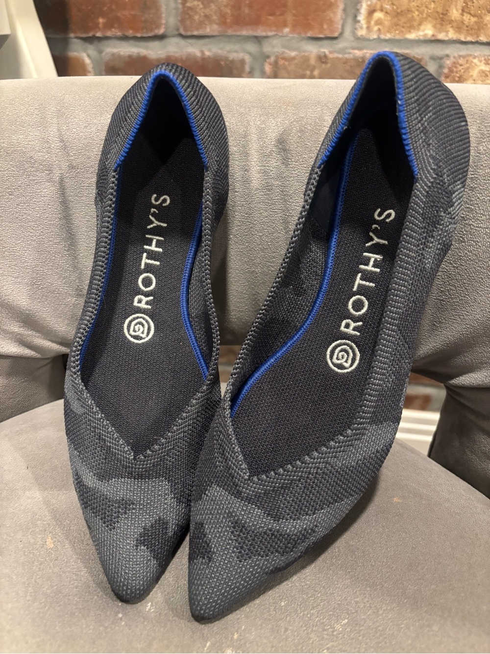Rothy's Pointed Toe Flats in Gray Camo